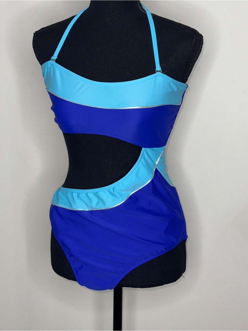 Venus One Piece Color Block Swimsuit Side Cutout Blue Aqua Size 12